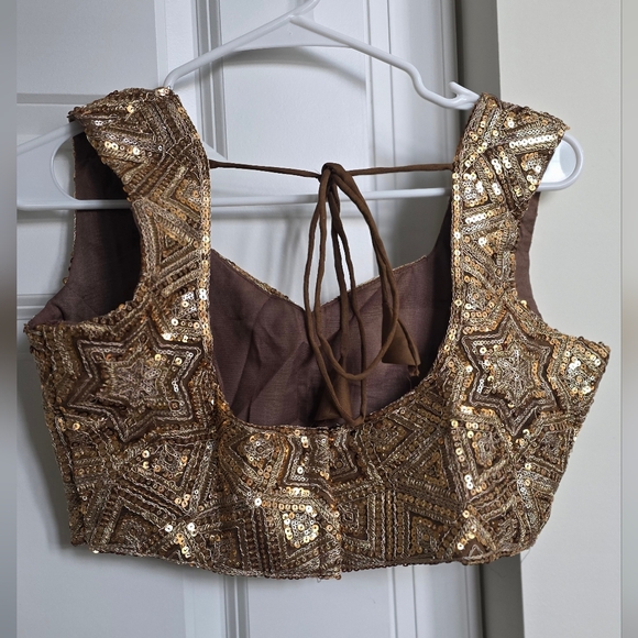 Golden Brown Net Embroidered Lehenga Choli - Picture 11 of 13
